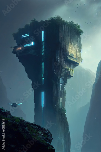 Futuristic habitat, Science Fiction future space port ,made with Generative AI