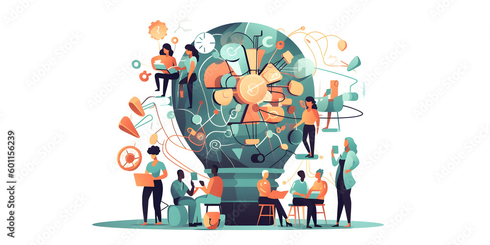 Brainstorming office team and new idea generating process. Transparent background. Creative and innovative marketing discussion and conversation illustration. Generative AI