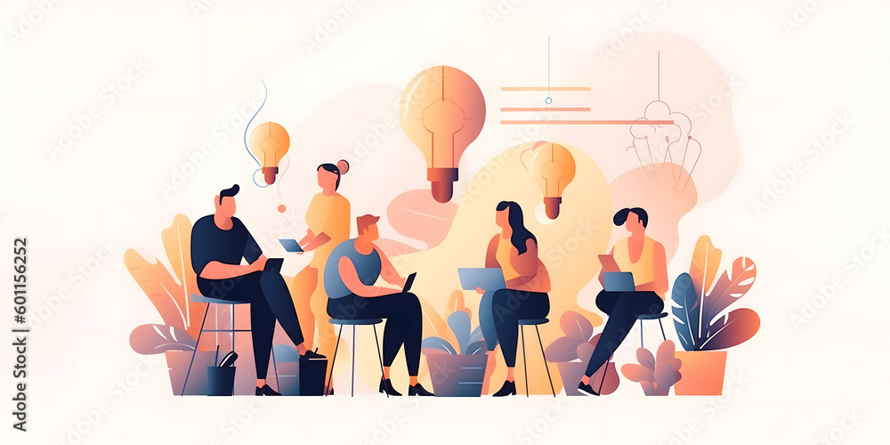 Brainstorming office team and new idea generating process. Transparent background. Creative and innovative marketing discussion and conversation illustration. Generative AI 
