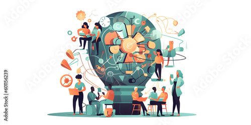 Obraz na płótnie Brainstorming office team and new idea generating process. Transparent background. Creative and innovative marketing discussion and conversation illustration. Generative AI w salonie