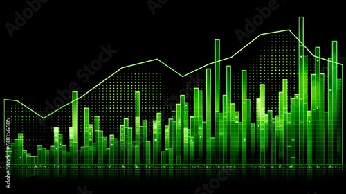 exponential graph, increasing bar graph upward to the right, green, cash increasing, profit, lots of money, business dashboard, (Generative AI) photo