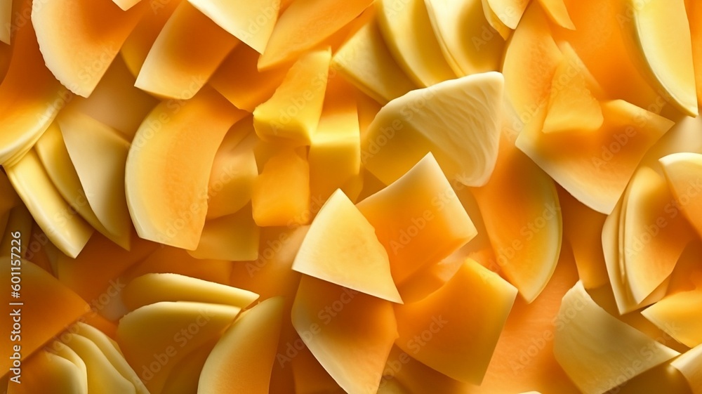 Fresh pieces of melon lie on top of each other. Background. Fruits. Generative AI. AI. Fresh pieces of melon lie on top of each other. Background. Fruits. Generative AI. AI.