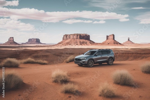 USA road trip with rental car that includes a visit to Monument Valley. Generative AI