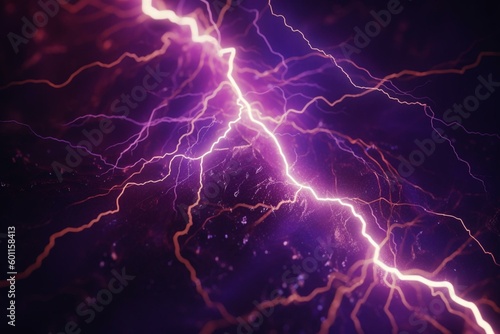 Closeup view of bright purple lightning. Generative AI