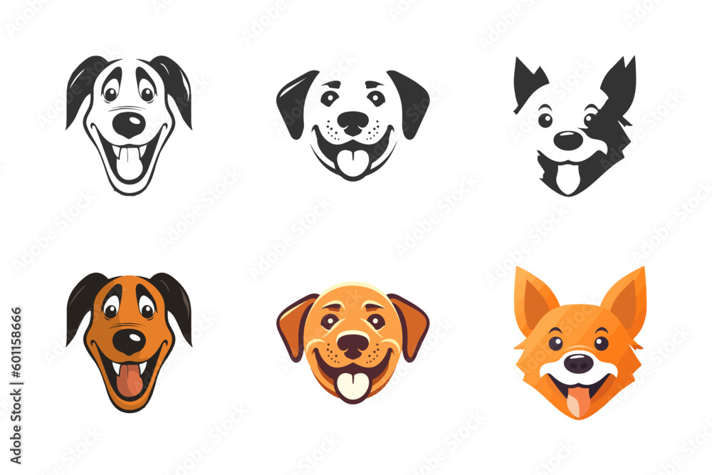 Cartoon dogs' face icons for any design. Vector illustration. Cartoon dogs' face icons for any design. Vector illustration.