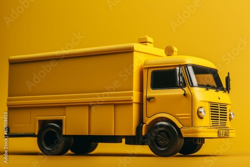 Delivery truck in yellow color on a yellow background. Generative AI