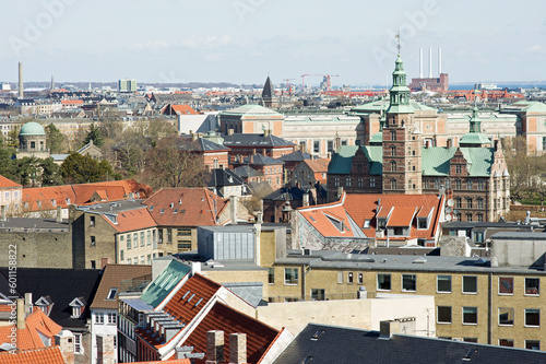 Photography Aerial cityscape of the skyline of the center of Copenhagen with Rosenborg castl
