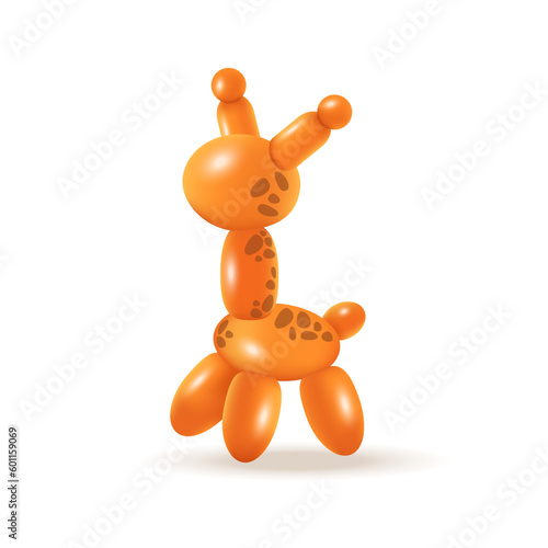 Animal balloon toy 3d vector illustration. Giraffe shaped gift for children at surprise birthday party in cartoon style isolated on white background. Anniversary, holiday, happiness concept
