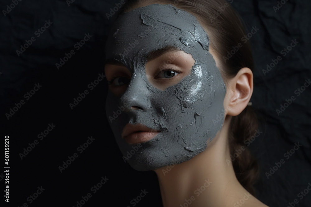 Fototapeta premium Woman is waiting for drying her mask. close up photo. studio shot. AI Generative