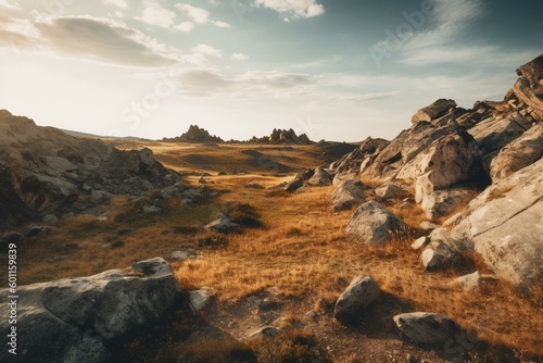 Skyline of rocky fields. Generative AI