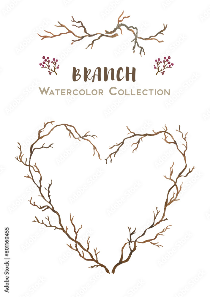 Beautiful handdrawn watercolor collection branch