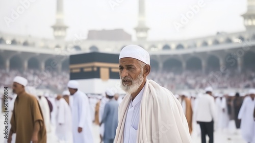 Valokuva crowded Muslim people surrounding the Kaabah in Mecca, Generative AI