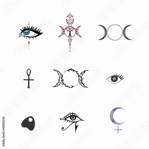 witchy vibes tattoo art set of various symbols as lilith symbol triple moon goddess vector the eye of horus