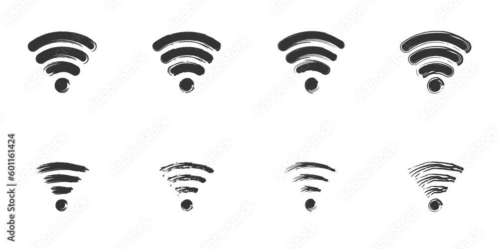 Hand drawn wi-fi icon set. Vector illustration. Hand drawn wi-fi icon set. Vector illustration.