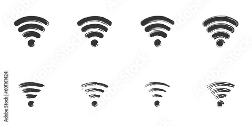 Hand drawn wi-fi icon set. Vector illustration.
