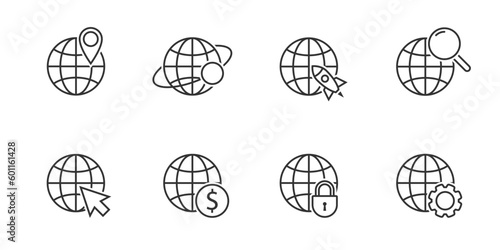 Globe line vector icon set. Vector illustration.