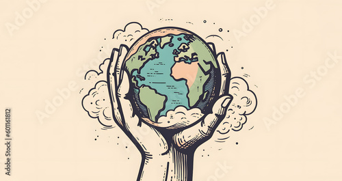 World earth day concept, hands holding globe. Generative AI  photo