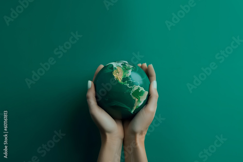 World earth day concept  hands holding globe. Generative AI 