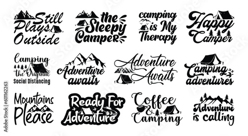 camping T shirt Design Bundle, Vector camping T shirt design, camping shirt, camping, hiking, outdoor, typography T shirt design Collection