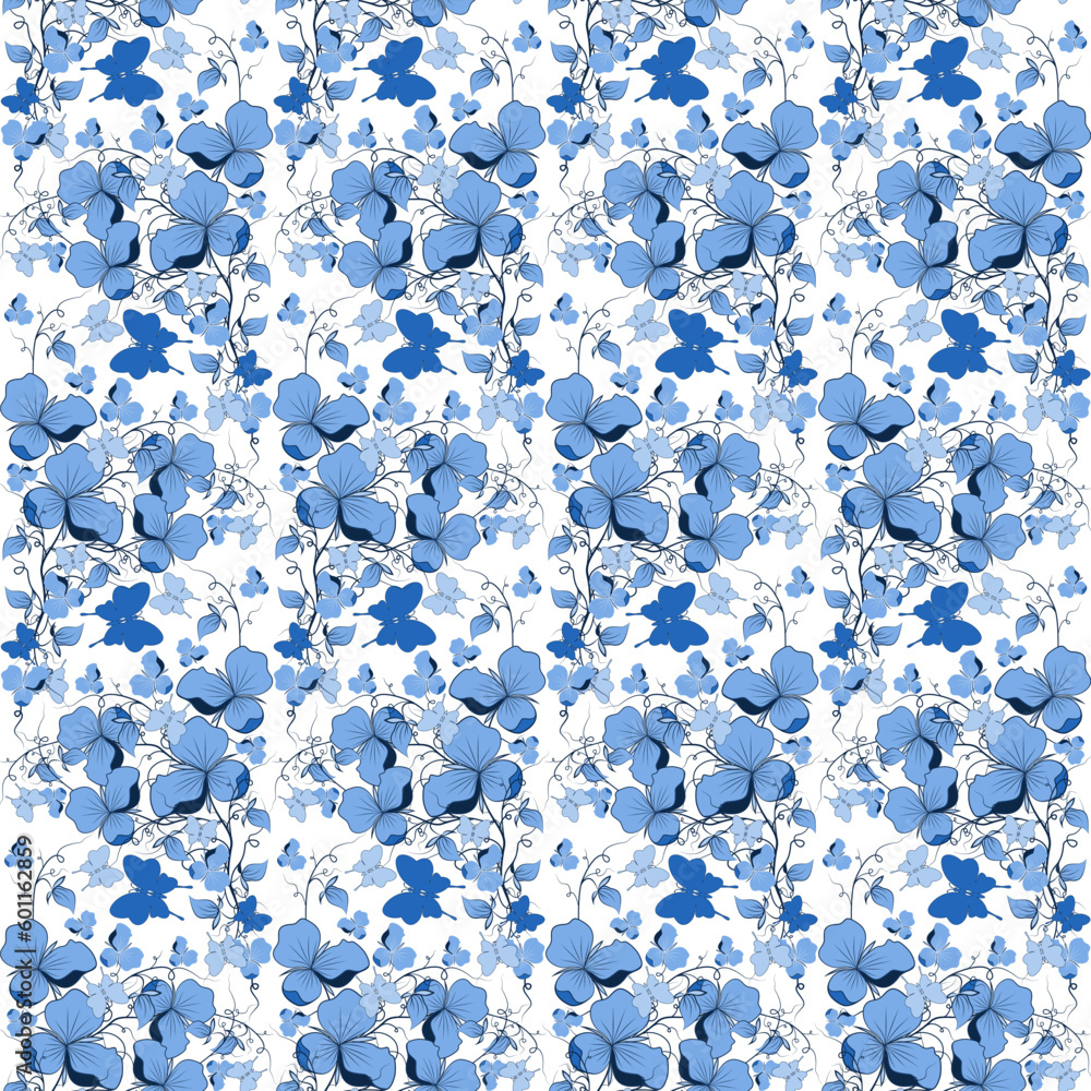 blue floral pattern of sweet pea flowers blue floral pattern of sweet pea flowers