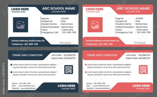 Corporate identity card template collection. Employee or student ID card set design for office or school. Print-ready identification card template