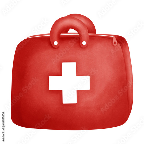 Watercolor First Aid Kit Illustration Isolated on Transparent Background