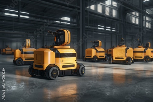 Autonomous retrieval robots for factory and warehouse with AMR technology. Isolated 3D rendering on white. Generative AI
