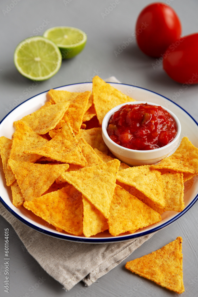 Homemade Salsa Dip and BBQ Chips Ready to Eat Homemade Salsa Dip and BBQ Chips Ready to Eat
