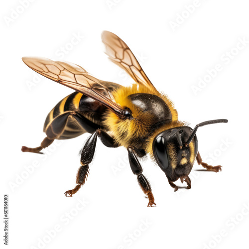 Macro bee isolated. Illustration AI Generative.