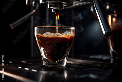 Espresso extraction in glass, warm and foamy crema - Generative AI