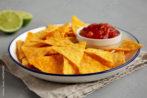 Homemade Salsa Dip and BBQ Chips Ready to Eat