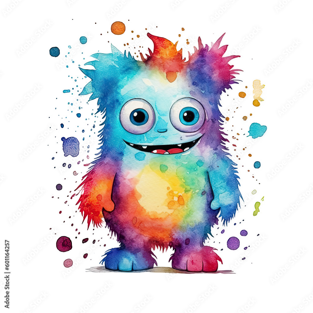 Fototapeta premium Cute watercolor monster. Illustration AI Generative.