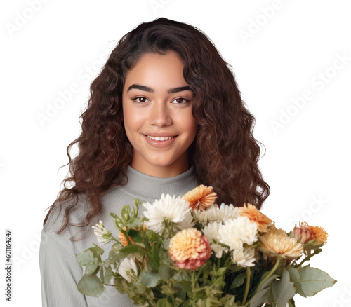 Girl with flowers. Illustration AI Generative.