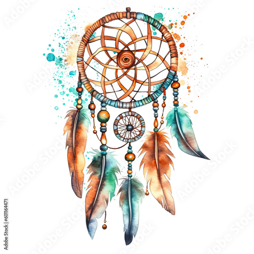 Watercolor dream catcher. Illustration AI Generative.