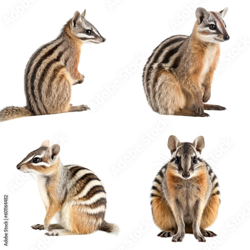 set of 4 numbat  isolated on transparent png background, different positions Australia endemic animal, cute small pet generative ai photo