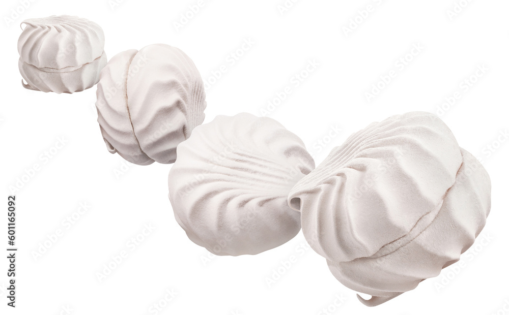Obraz premium Flying delicious zephyr marshmallows, cut out