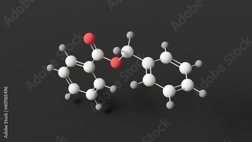 benzyl benzoate molecule, molecular structure, ascabin, ball and stick 3d model, structural chemical formula with colored atoms photo