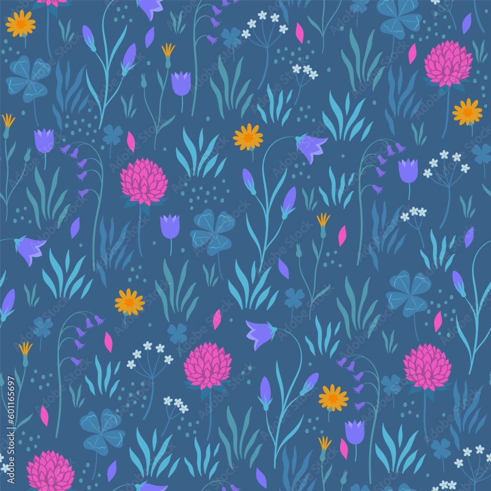 Seamless pattern with meadow flowers. Vector graphics. Seamless pattern with meadow flowers. Vector graphics.