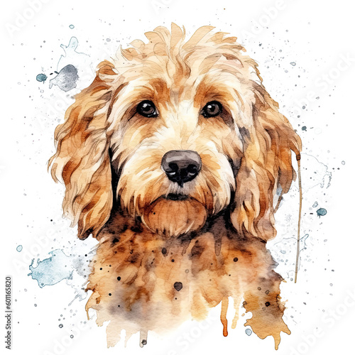 Cute watercolor goldendoodle dog. Illustration AI Generative.