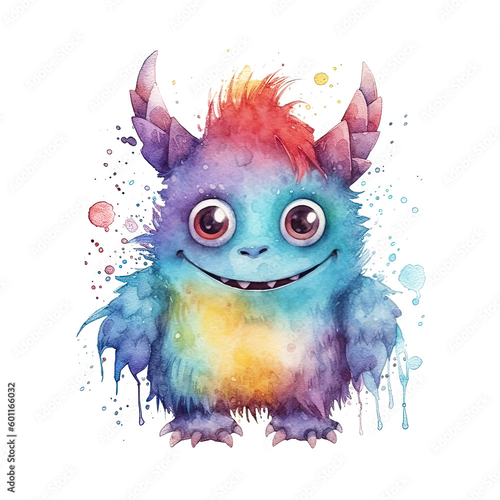 Cute watercolor monster. Illustration AI Generative. Cute watercolor monster. Illustration AI Generative.