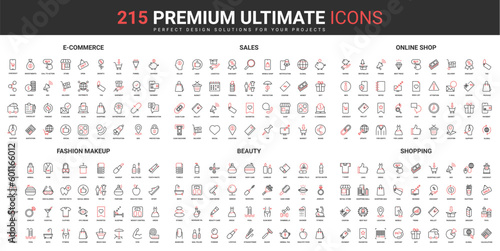 Fotografiet Online store sales and shopping color flat icons set vector illustration