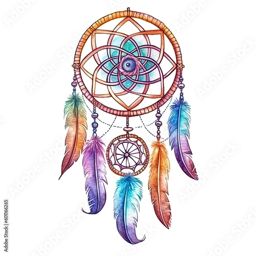 Watercolor dream catcher. Illustration AI Generative.