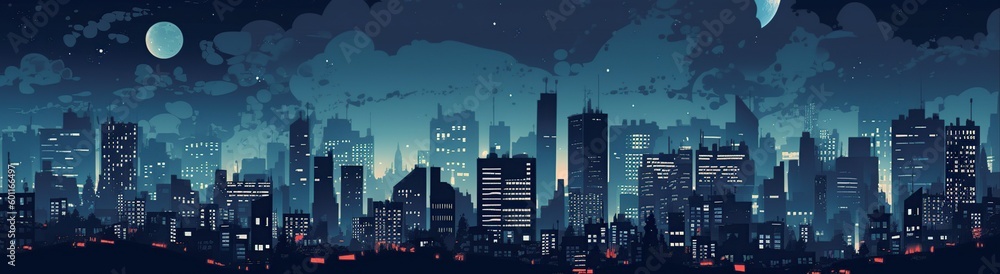 illustration,landscape city at night,website header, generative ai