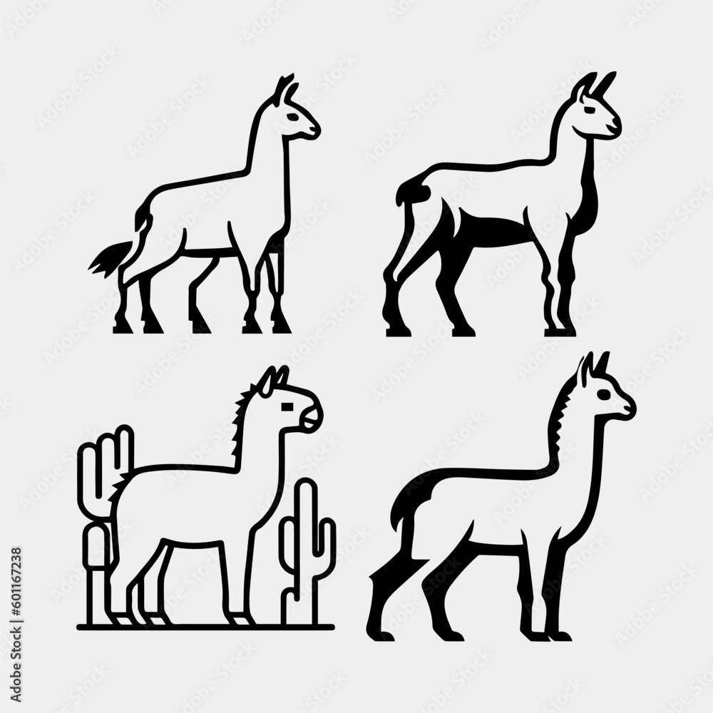 Vector illustration set of cute white llama in different postures. Vector illustration set of cute white llama in different postures.