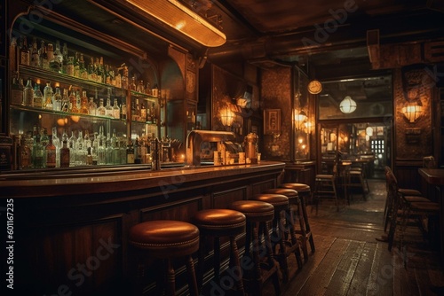 Bar with vintage atmosphere. Generative AI