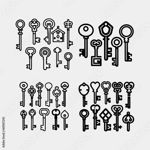 set of various keys isolated 