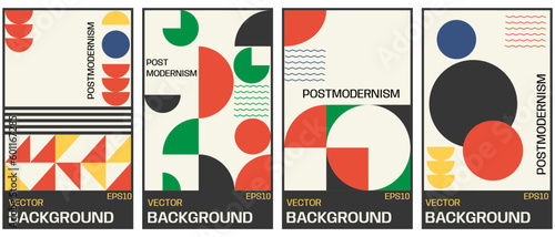 Vector set of postmodern vertical poster.Abstract geometric backgrounds. photo