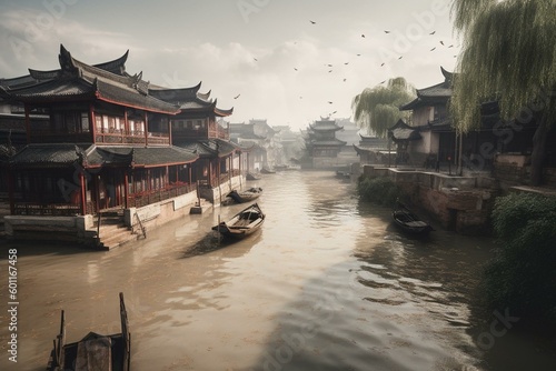 Fictional historic 3D illustration of Dezhou, China. Generative AI photo