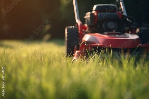 illustration, lawnmower cutting grass, ai generative