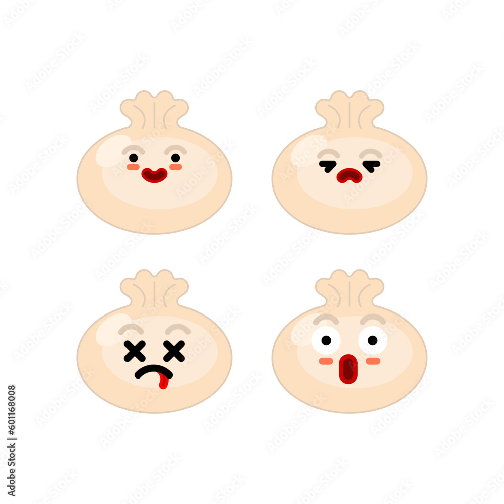 Cute chinese dumpling set. Vector illustration
